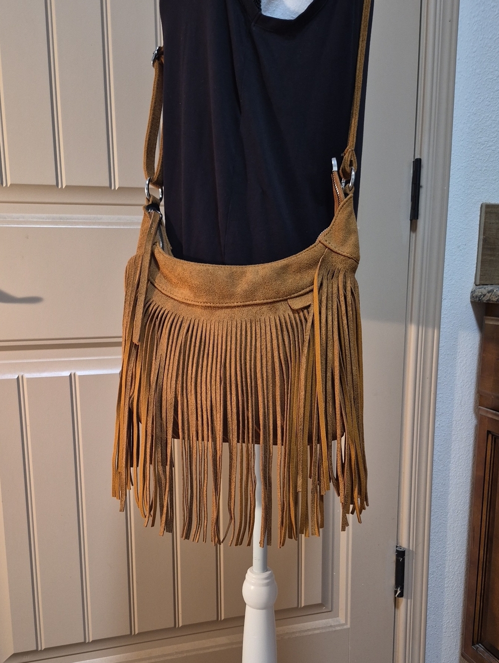Source Unknown Tan Suede Fringe Crossbody Bag
